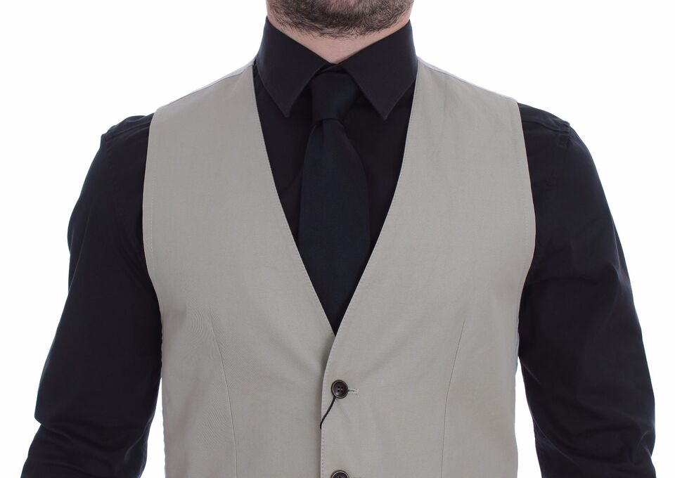 Beige silk blend formal vest gilet by Dolce & Gabbana, displayed on a mannequin. Elegant, tailored design for sophisticated occasions.