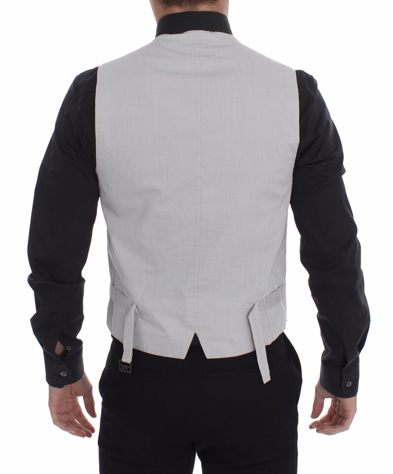 Beige silk blend formal dress vest gilet by Dolce & Gabbana, tailored with a sleek fit and classic design.