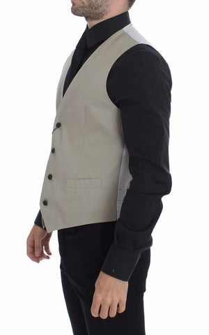Beige silk blend formal dress vest gilet by Dolce & Gabbana, showcasing a tailored fit and elegant fabric texture.