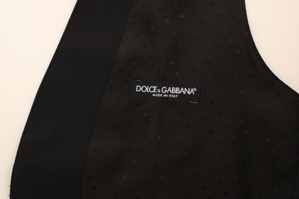 Black wool silk stretch dress vest blazer by Dolce & Gabbana, featuring tailored fit and sleek lapel design.