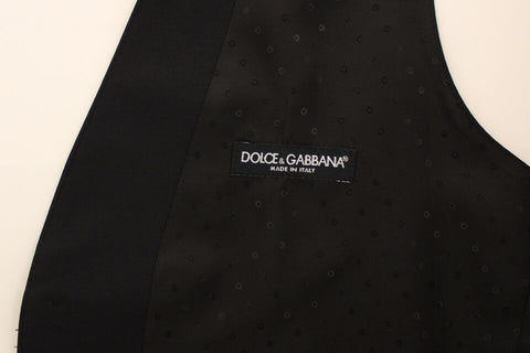 Black wool silk stretch dress vest blazer by Dolce & Gabbana, featuring tailored fit and sleek lapel design.