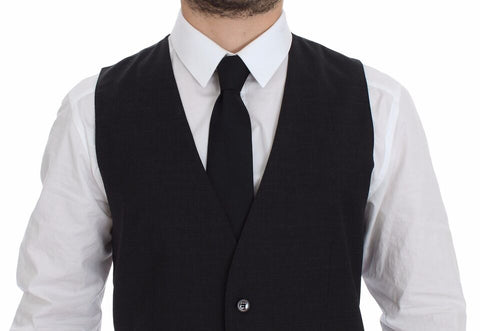 Gray slim fit formal vest with button front by Dolce & Gabbana, tailored for a sleek, elegant look.