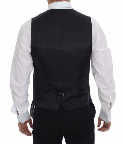 Gray slim fit formal vest with button front from Dolce & Gabbana, tailored for a sharp, sophisticated look.