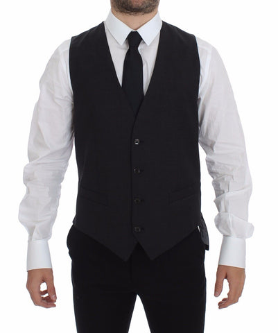 Gray slim fit formal vest with button front from Dolce & Gabbana, tailored for a sleek, modern look.