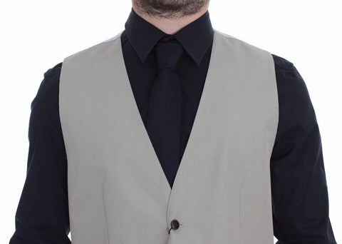 Beige cotton silk blend dress vest blazer by Dolce & Gabbana, tailored fit with lapel collar and button closure.