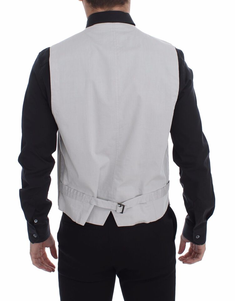 Beige cotton silk blend dress vest blazer by Dolce & Gabbana, tailored fit with lapel collar and front button closure.