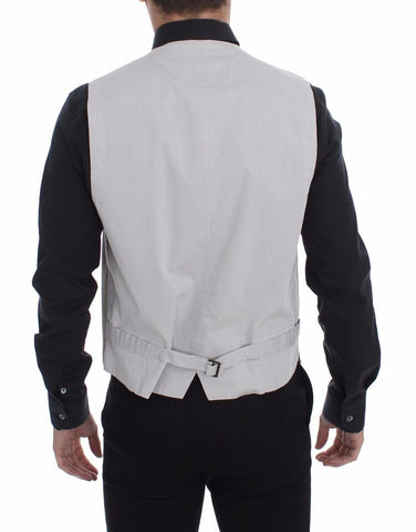 Beige cotton silk blend dress vest blazer by Dolce & Gabbana, tailored fit with lapel collar and front button closure.
