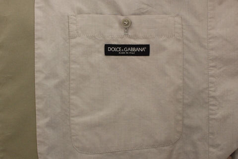 Beige cotton silk blend dress vest blazer by Dolce & Gabbana, tailored fit with lapel collar and button closure.