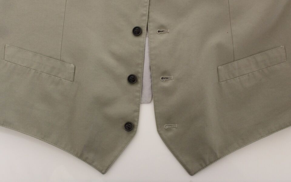 Beige cotton silk blend dress vest blazer by Dolce & Gabbana, tailored fit with lapel collar and front buttons.