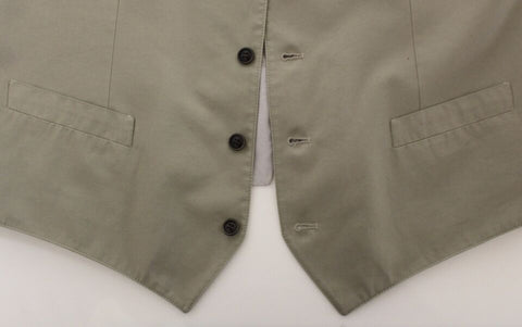 Beige cotton silk blend dress vest blazer by Dolce & Gabbana, tailored fit with lapel collar and front buttons.