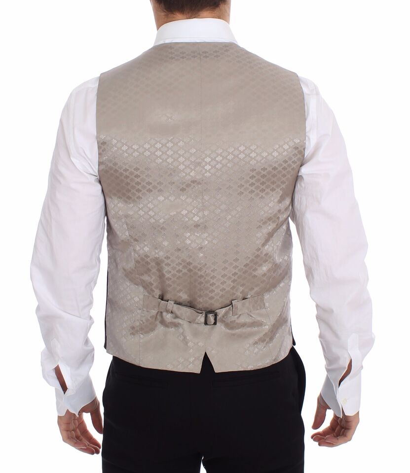 Black cotton dress vest blazer jacket by Dolce & Gabbana, tailored fit with lapel collar and sleek design.
