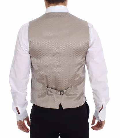 Black cotton dress vest blazer jacket by Dolce & Gabbana, tailored fit with lapel collar and sleek design.