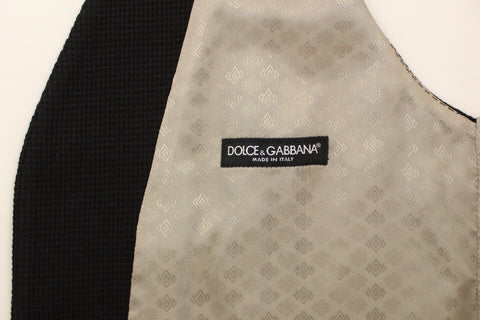 Black cotton dress vest blazer jacket by Dolce & Gabbana, tailored fit with lapel collar and sleek design.