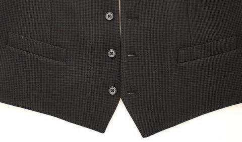 Black cotton dress vest blazer jacket by Dolce & Gabbana, tailored fit with lapel collar and sleek design.