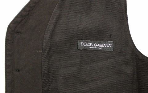 Black flax cotton dress vest blazer by Dolce & Gabbana, tailored fit with lapels and sleek design, ideal for formal or stylish occasions.