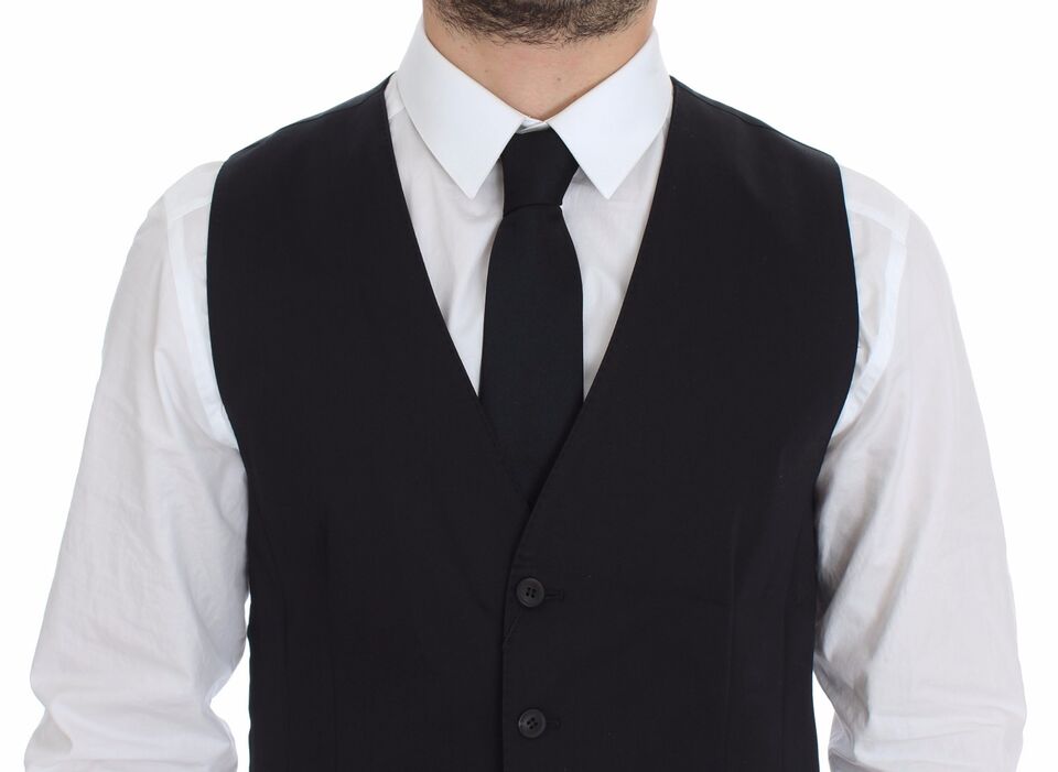 Blue cotton stretch dress vest blazer by Dolce & Gabbana, tailored fit with lapels, front buttons, and sleek style.