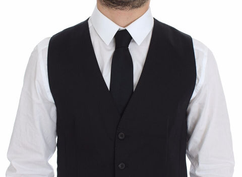 Blue cotton stretch dress vest blazer by Dolce & Gabbana, tailored fit with lapels, front buttons, and sleek style.