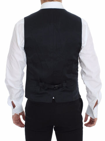 Blue cotton stretch dress vest blazer by Dolce & Gabbana, tailored fit with lapels and button closure, suitable for formal or smart casual wear.