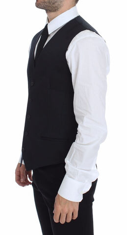 Blue cotton stretch dress vest blazer by Dolce & Gabbana, tailored fit with lapel collar and button closure.