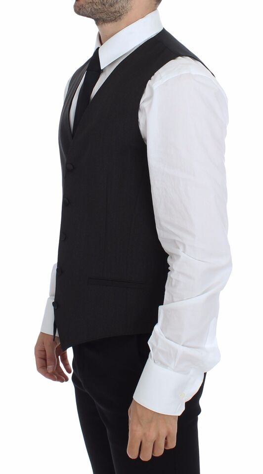 Gray wool stretch dress vest blazer by Dolce & Gabbana, featuring a tailored fit and classic lapel design.