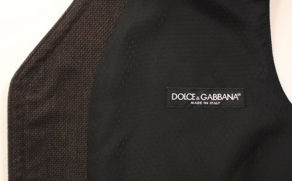 Brown cotton blend dress vest gilet by Dolce & Gabbana, showing a tailored sleeveless vest with a V-neck and button closure.