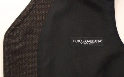 Brown cotton blend dress vest gilet by Dolce & Gabbana, showing a tailored sleeveless vest with a V-neck and button closure.