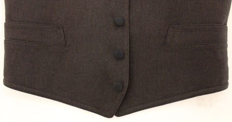 Brown cotton blend dress vest gilet by Dolce & Gabbana, featuring a tailored fit and classic design.