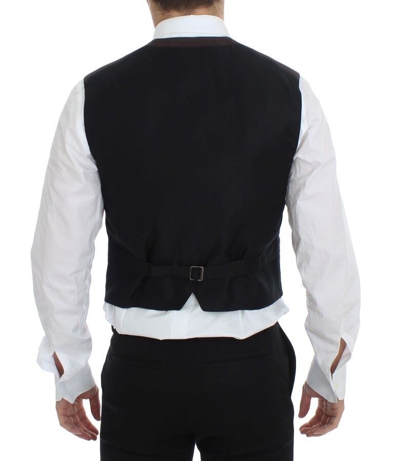 Brown cotton blend dress vest gilet by Dolce & Gabbana, shown with front view highlighting tailored fit and classic design.