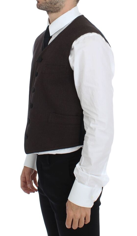 Brown cotton blend dress vest gilet by Dolce & Gabbana, featuring a tailored fit and classic design.