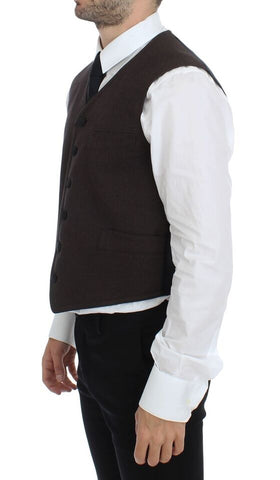 Brown cotton blend dress vest gilet by Dolce & Gabbana, featuring a tailored fit and classic design.