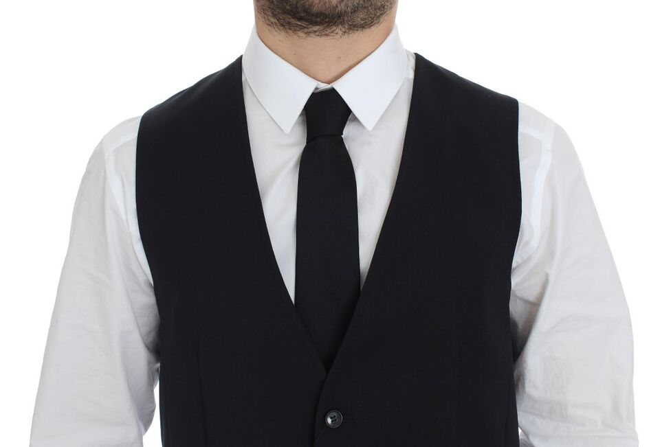 Blue cotton stretch dress vest blazer by Dolce & Gabbana, tailored fit with lapel collar and sleek design.
