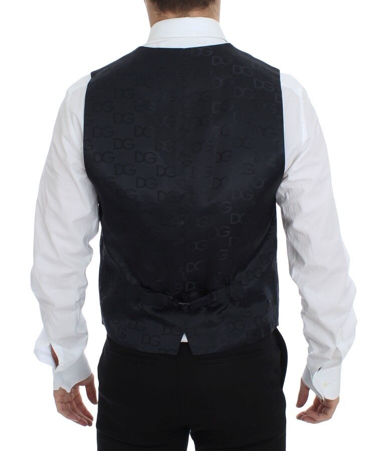 Blue cotton stretch dress vest blazer by Dolce & Gabbana, tailored fit with notched lapels and button closure.