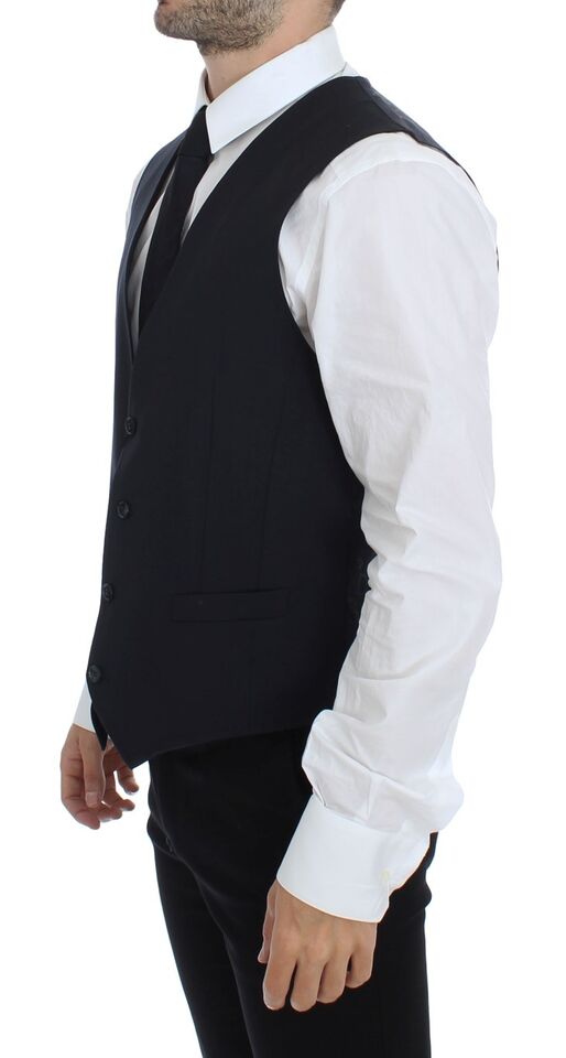 Blue cotton stretch dress vest blazer by Dolce & Gabbana, tailored fit with notch lapels and sleek design.