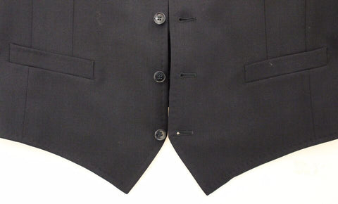 Gray striped wool silk dress vest gilet by Dolce & Gabbana, showing tailored fit and textured fabric details.