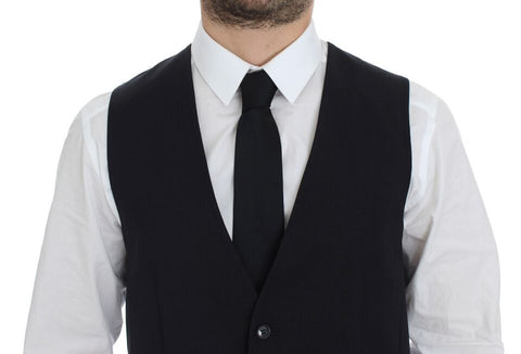 Gray striped wool silk dress vest gilet by Dolce & Gabbana, featuring tailored fit and subtle stripe pattern.