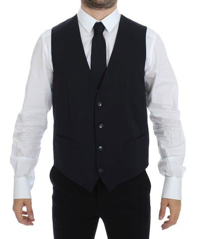 Gray striped wool silk dress vest gilet by Dolce & Gabbana, showcasing tailored fit and stylish pattern.