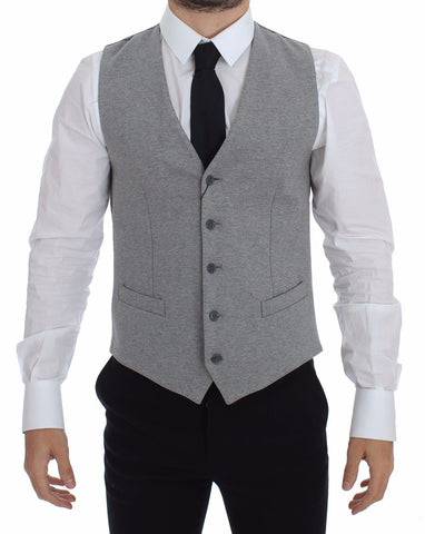 Gray cotton stretch dress vest blazer by Dolce & Gabbana, featuring tailored fit and classic lapel design.