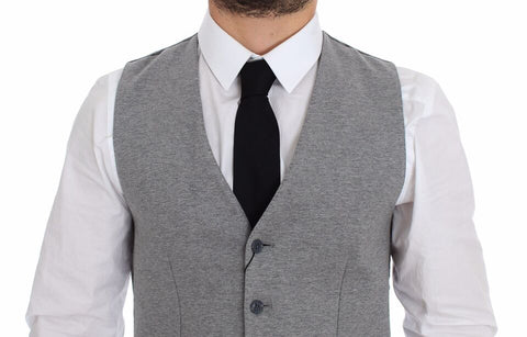 Gray cotton stretch dress vest blazer by Dolce & Gabbana, tailored fit with lapel collar and sleek design.