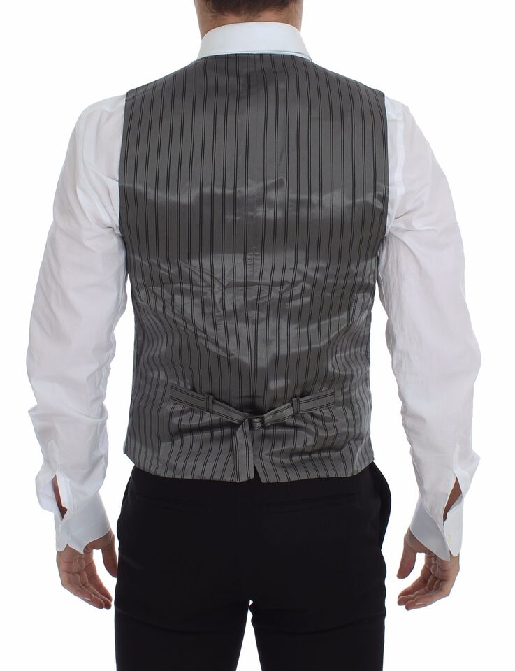 Gray cotton stretch dress vest blazer by Dolce & Gabbana, tailored fit with lapel collar and front button closure.