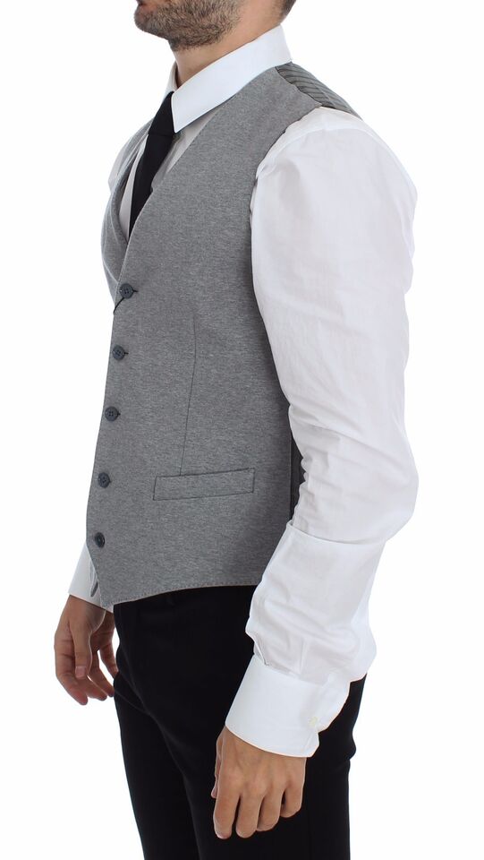 Gray cotton stretch dress vest blazer by Dolce & Gabbana, tailored fit with lapel collar and button closure.