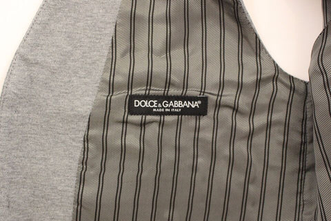 Gray cotton stretch dress vest blazer by Dolce & Gabbana, tailored fit with lapel collar and button closure.