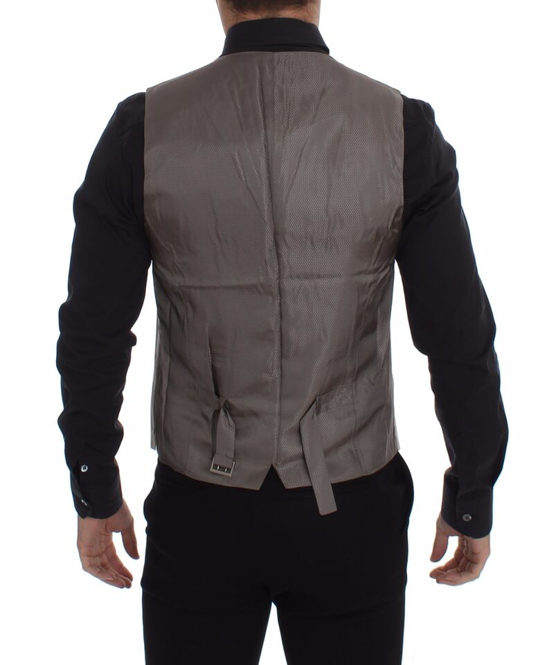 Beige cotton stretch dress vest blazer by Dolce & Gabbana, tailored fit with lapel collar and button closure.