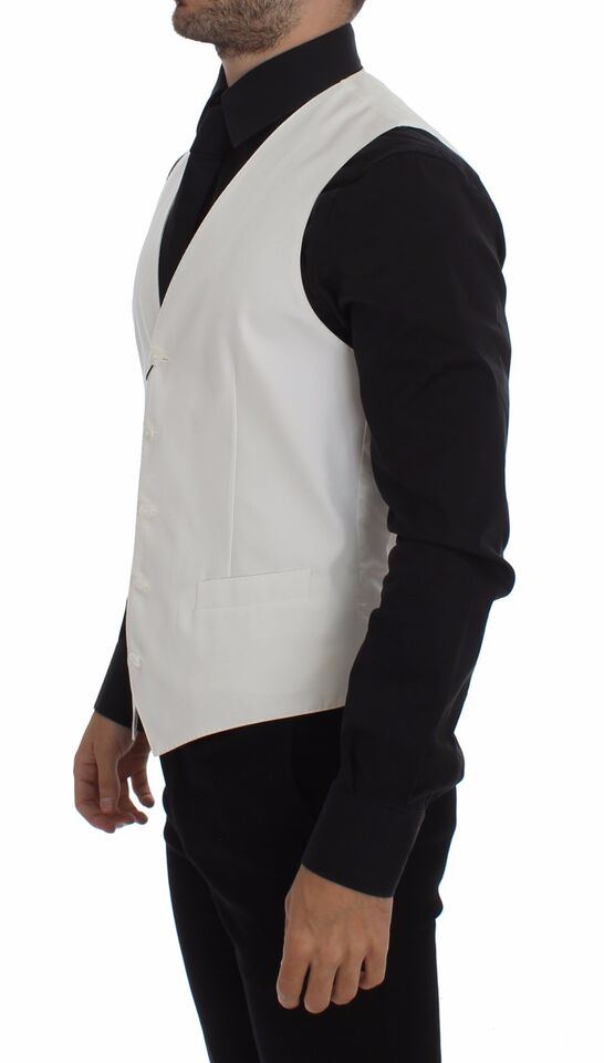 White cotton silk blend dress vest blazer by Dolce & Gabbana, tailored fit, featuring lapel collar and sleek design.
