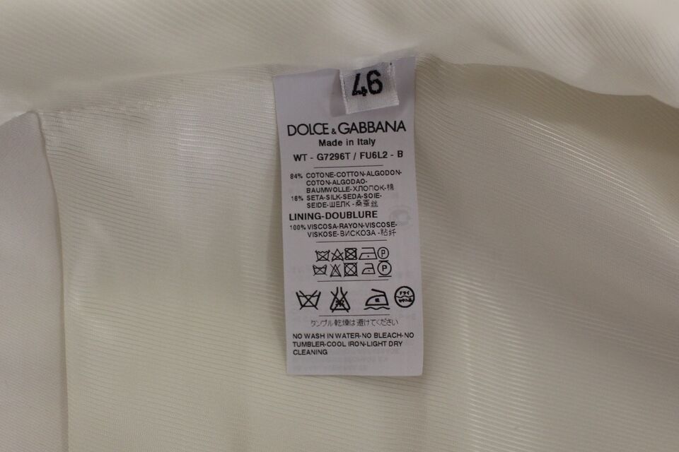 White cotton silk blend dress vest blazer by Dolce & Gabbana, featuring tailored fit and elegant lapel details.