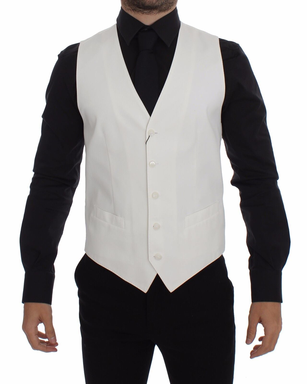 White cotton silk blend dress vest blazer by Dolce & Gabbana, featuring a tailored fit and elegant design.