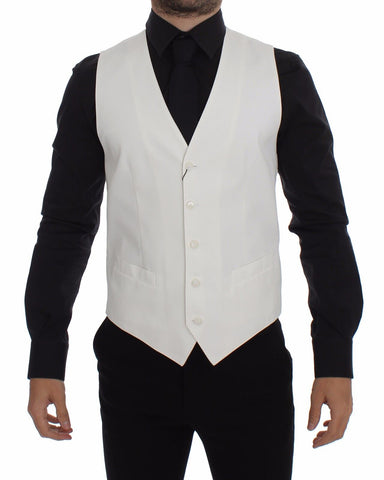 White cotton silk blend dress vest blazer by Dolce & Gabbana, featuring a tailored fit and elegant design.