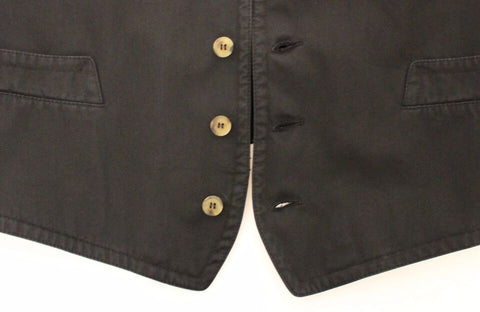 Black cotton viscose dress vest blazer by Dolce & Gabbana, tailored fit with lapels and button closure, shown on a hanger.