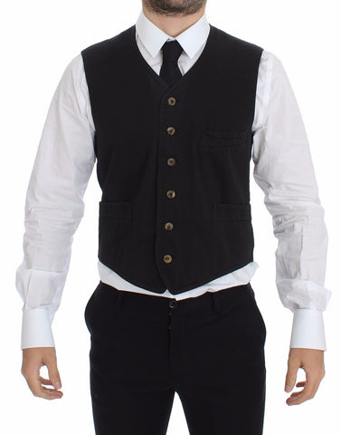 Black cotton viscose dress vest blazer by Dolce & Gabbana, tailored fit with sleek lapels and structured design.