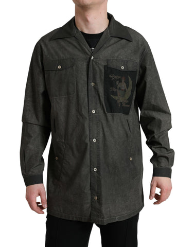 Dark gray cotton long-sleeve collared shirt by Dolce & Gabbana, shown with buttoned front and classic design.