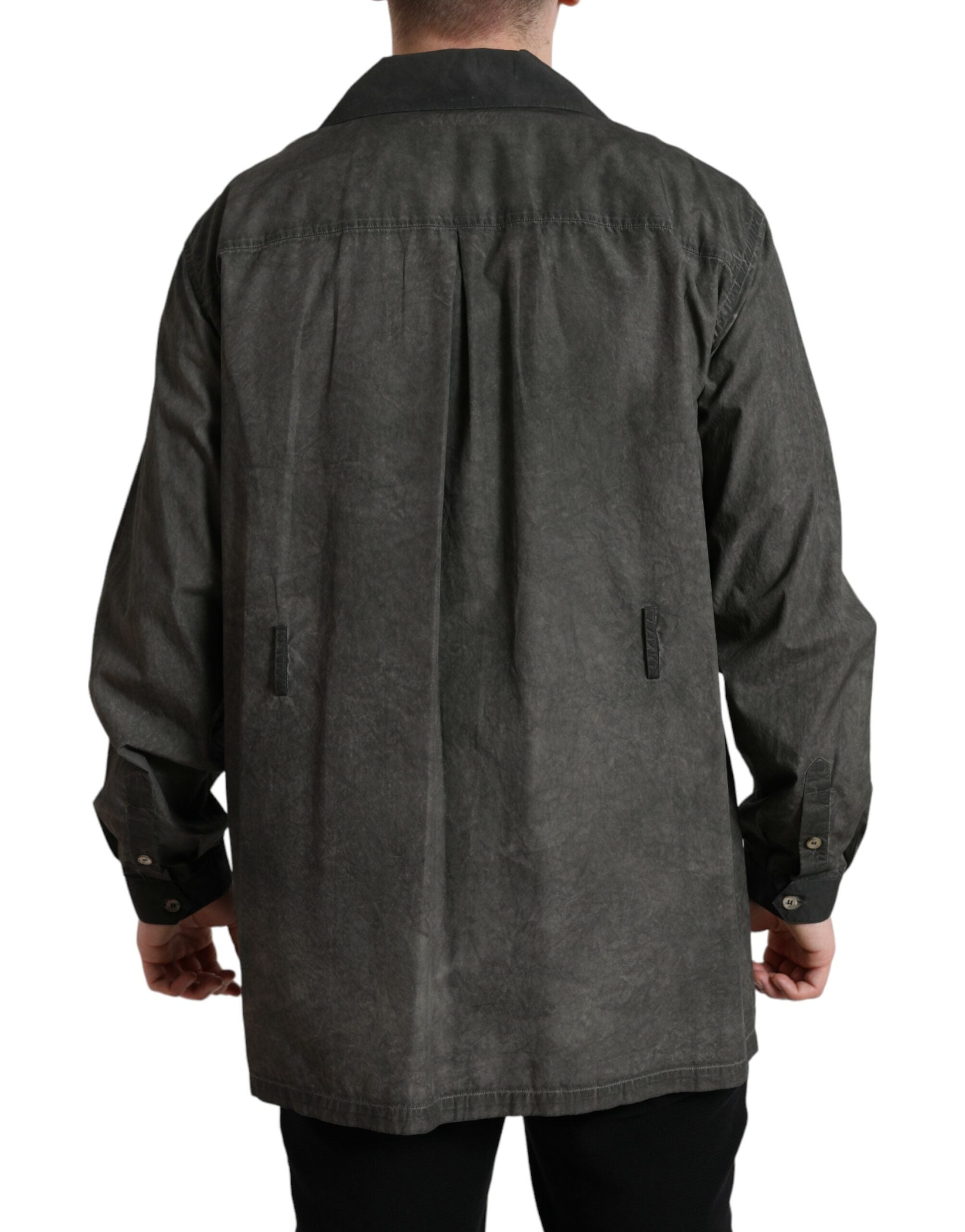 Dark gray cotton long sleeve shirt with a collar from Dolce & Gabbana, showcasing a stylish, tailored fit.